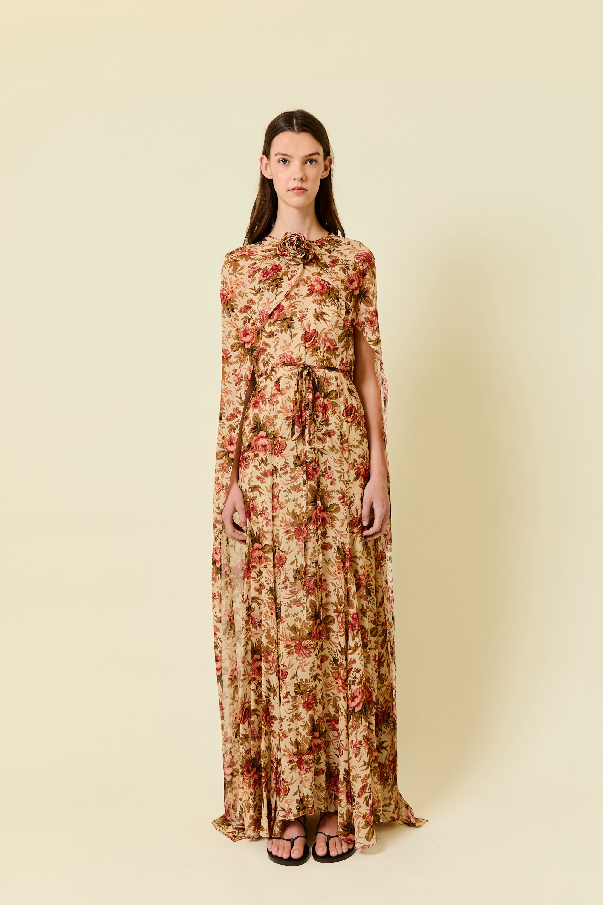 VIVIAN FLOWER CAPE MAXI DRESS