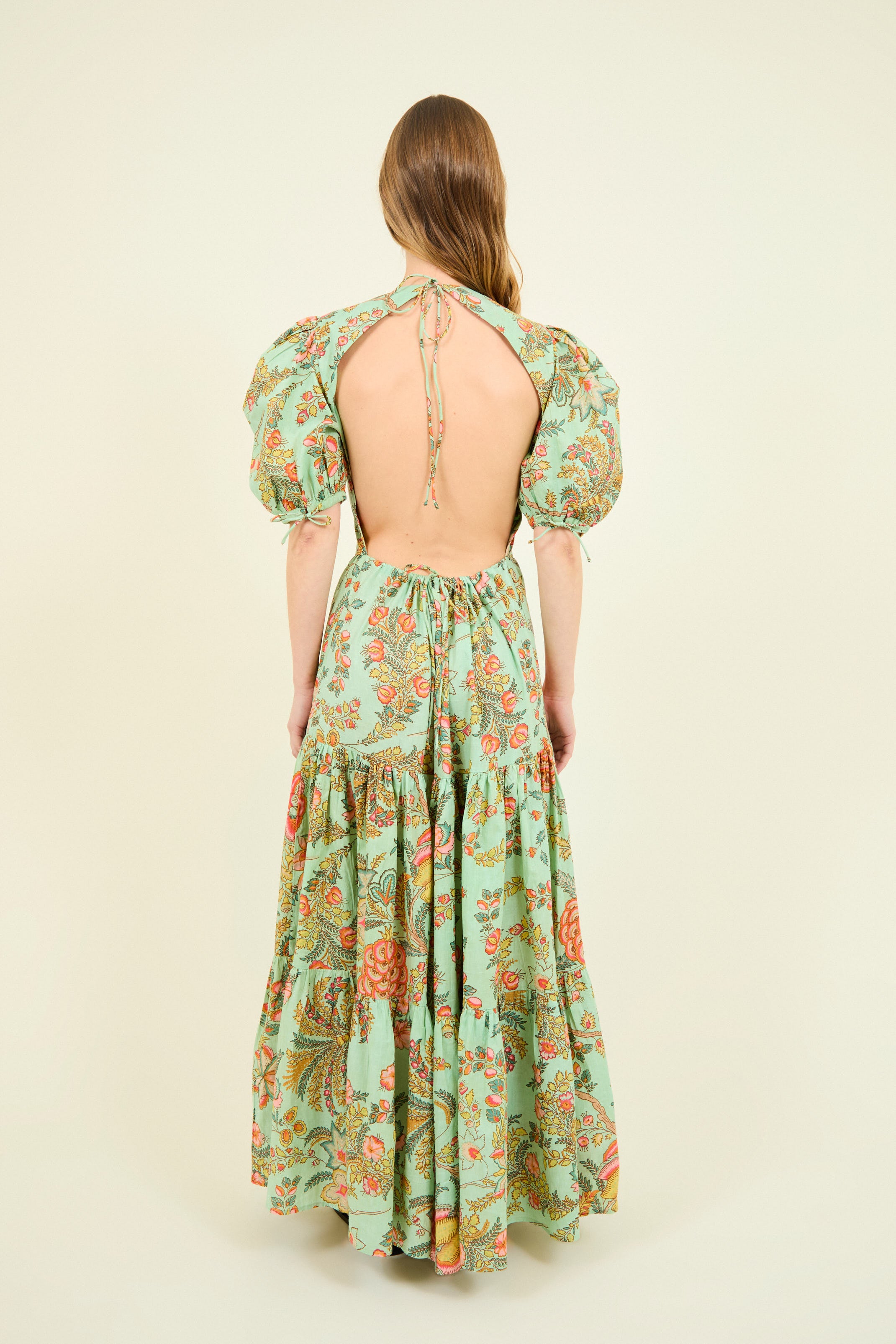 VESTIDO GABRIELLA FLORES TURQUESA