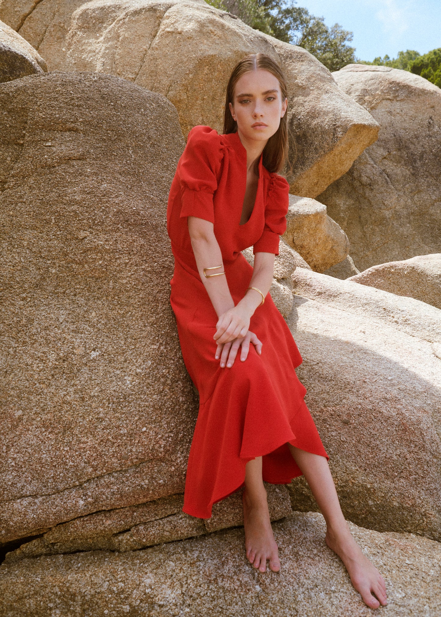 VESTIDO CREPE ROJO