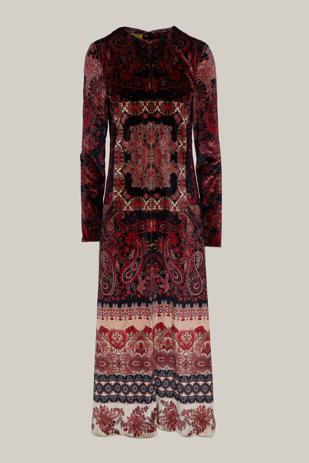 PRE ORDER VESTIDO TERCIOPELO PAISLEY NEGRO Y ROJO