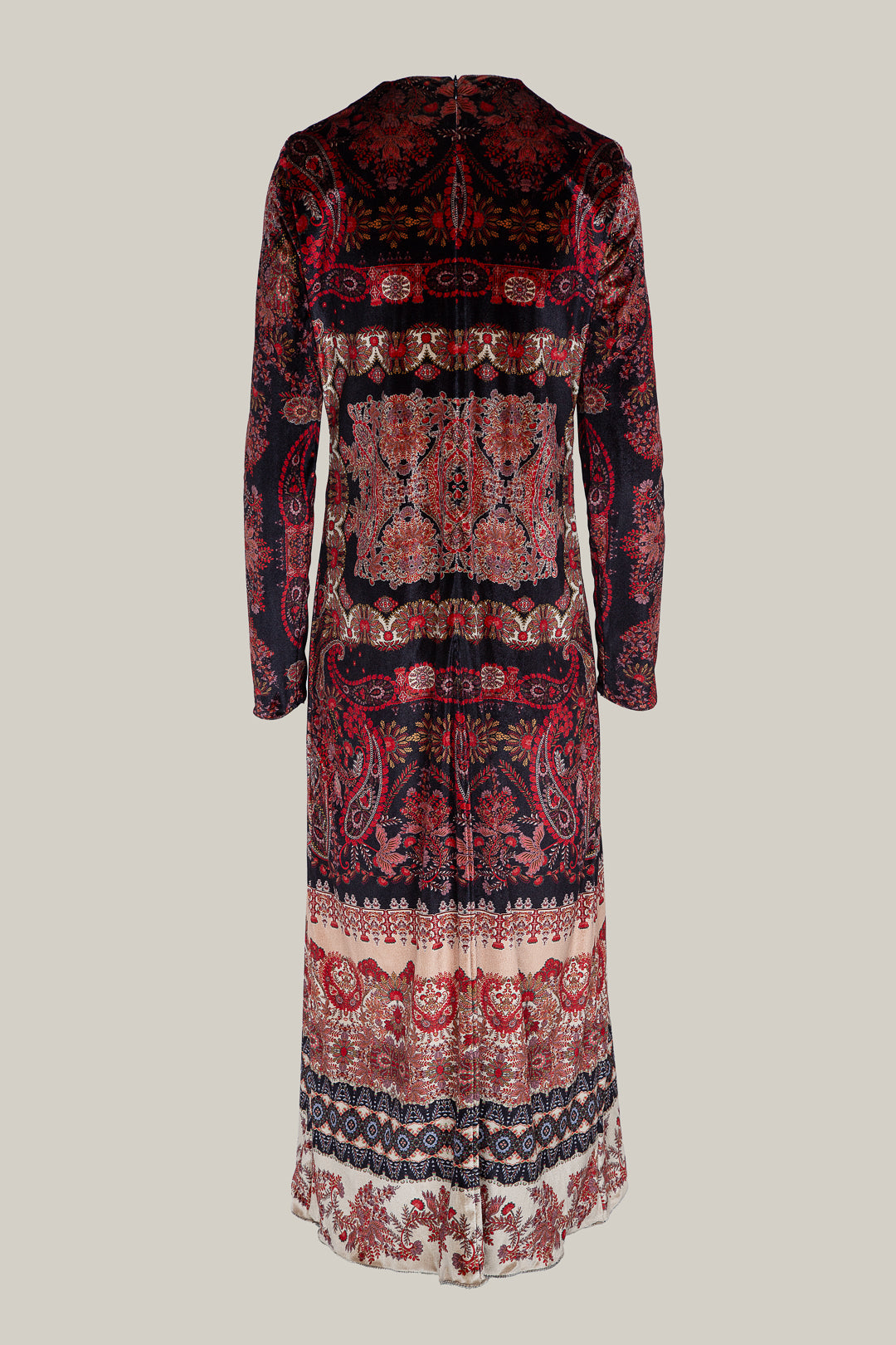 PRE ORDER VESTIDO TERCIOPELO PAISLEY NEGRO Y ROJO