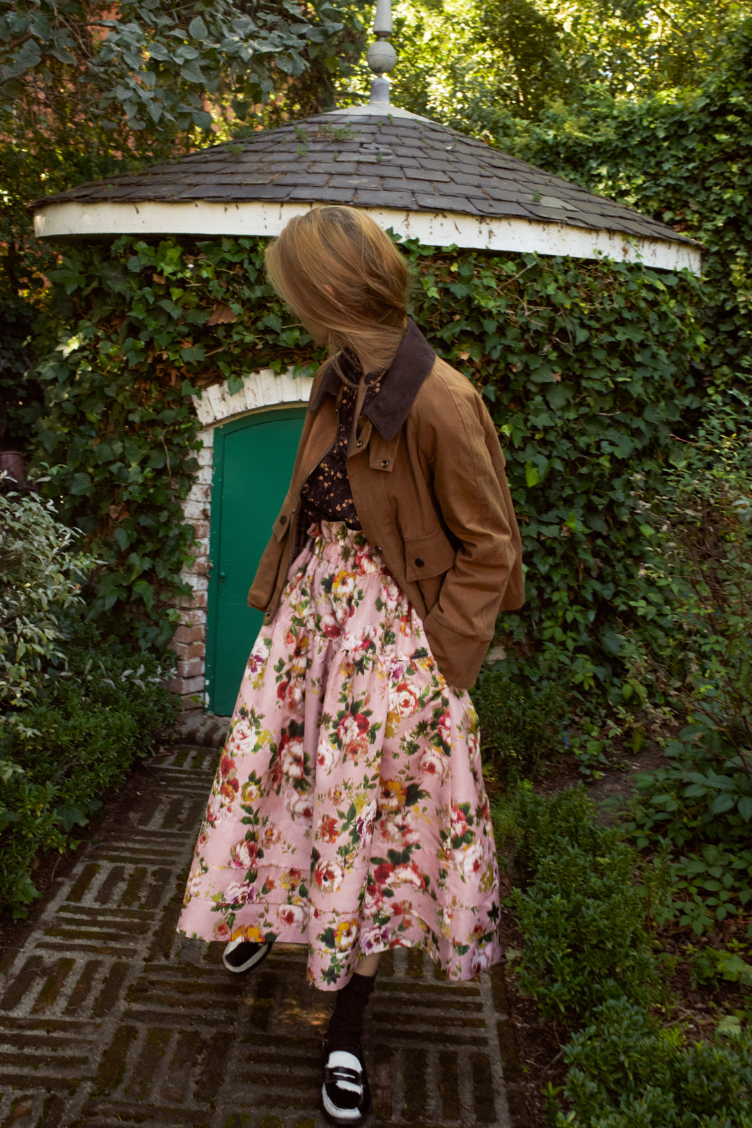 FALDA TAFETA ESTAMPADA DE FLORES