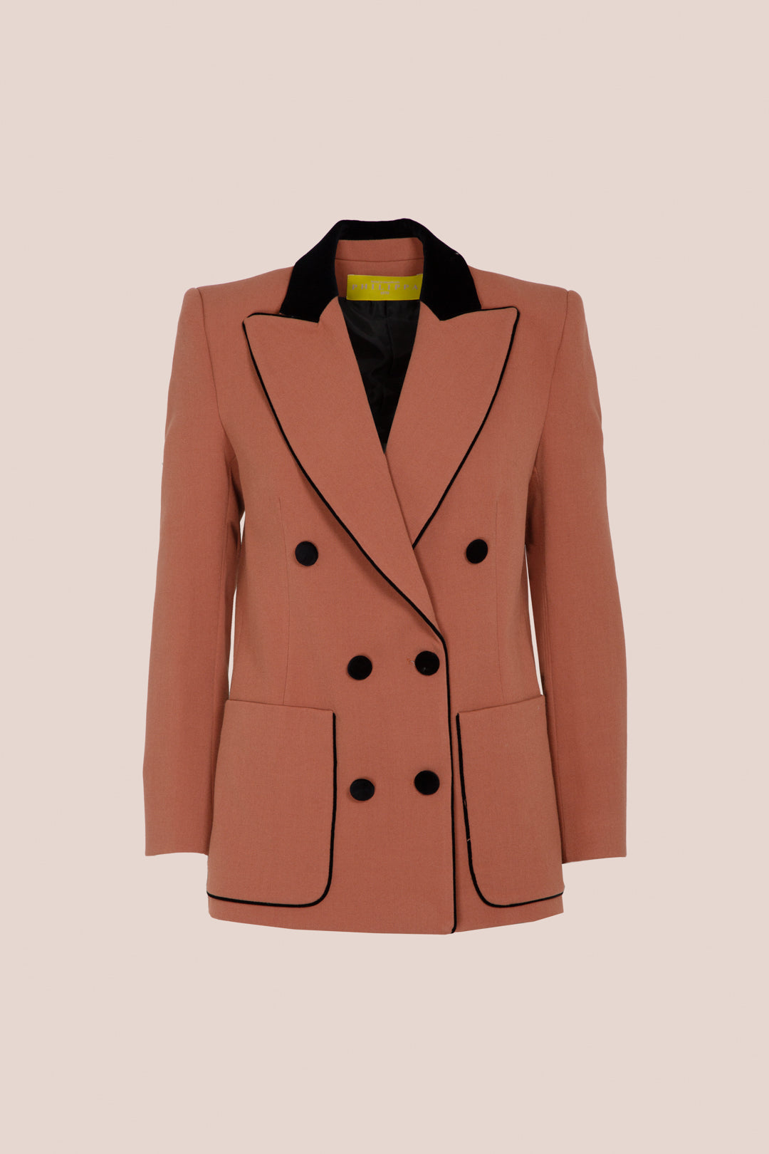 Double-breasted velvet blazer in terracotta