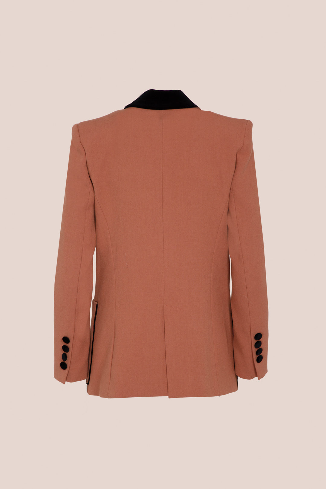 Double-breasted velvet jacket in terracotta