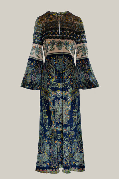 PRE ORDER VESTIDO TERCIOPELO PAISLEY AZUL Y VERDE