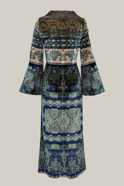 PRE ORDER VESTIDO TERCIOPELO PAISLEY AZUL Y VERDE