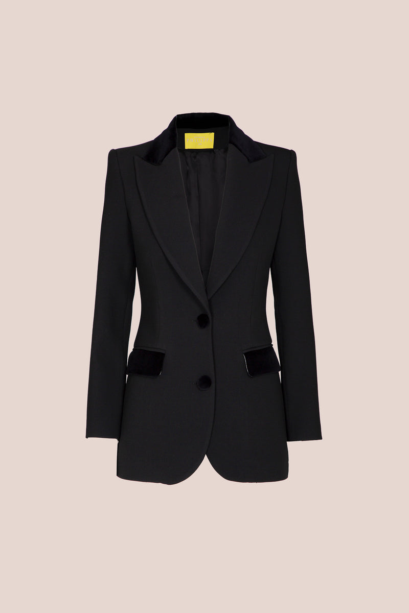 CHAQUETA SMOCKING CUELLO TERCIOPELO NEGRO