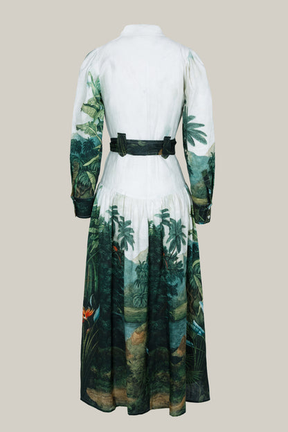 PALM TREE LINEN SHIRT DRESS