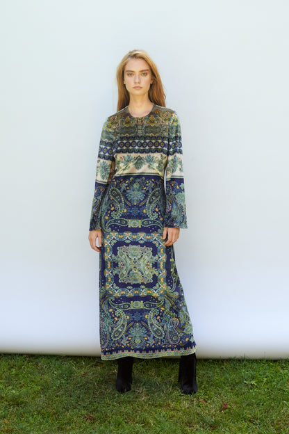 PRE ORDER VESTIDO TERCIOPELO PAISLEY AZUL Y VERDE