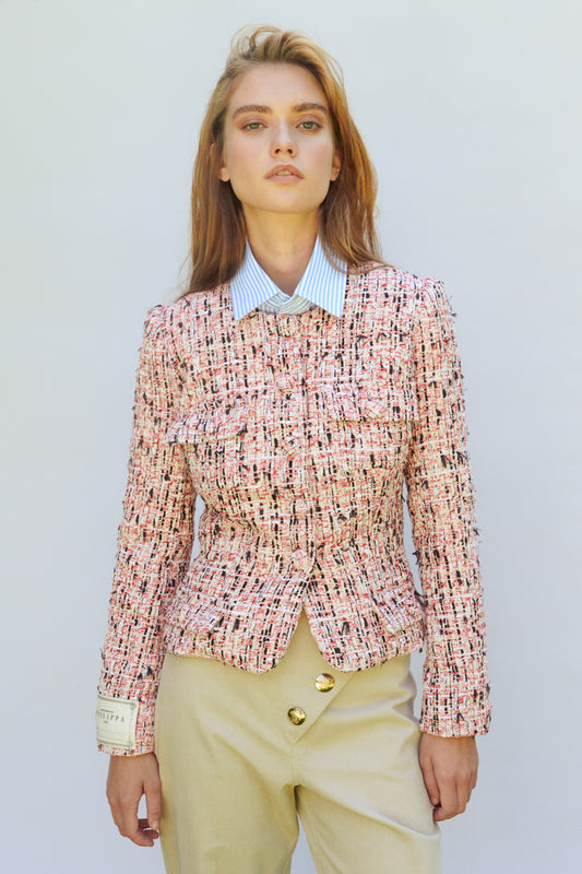 CHAQUETA TWEED NEGRA Y ROJA